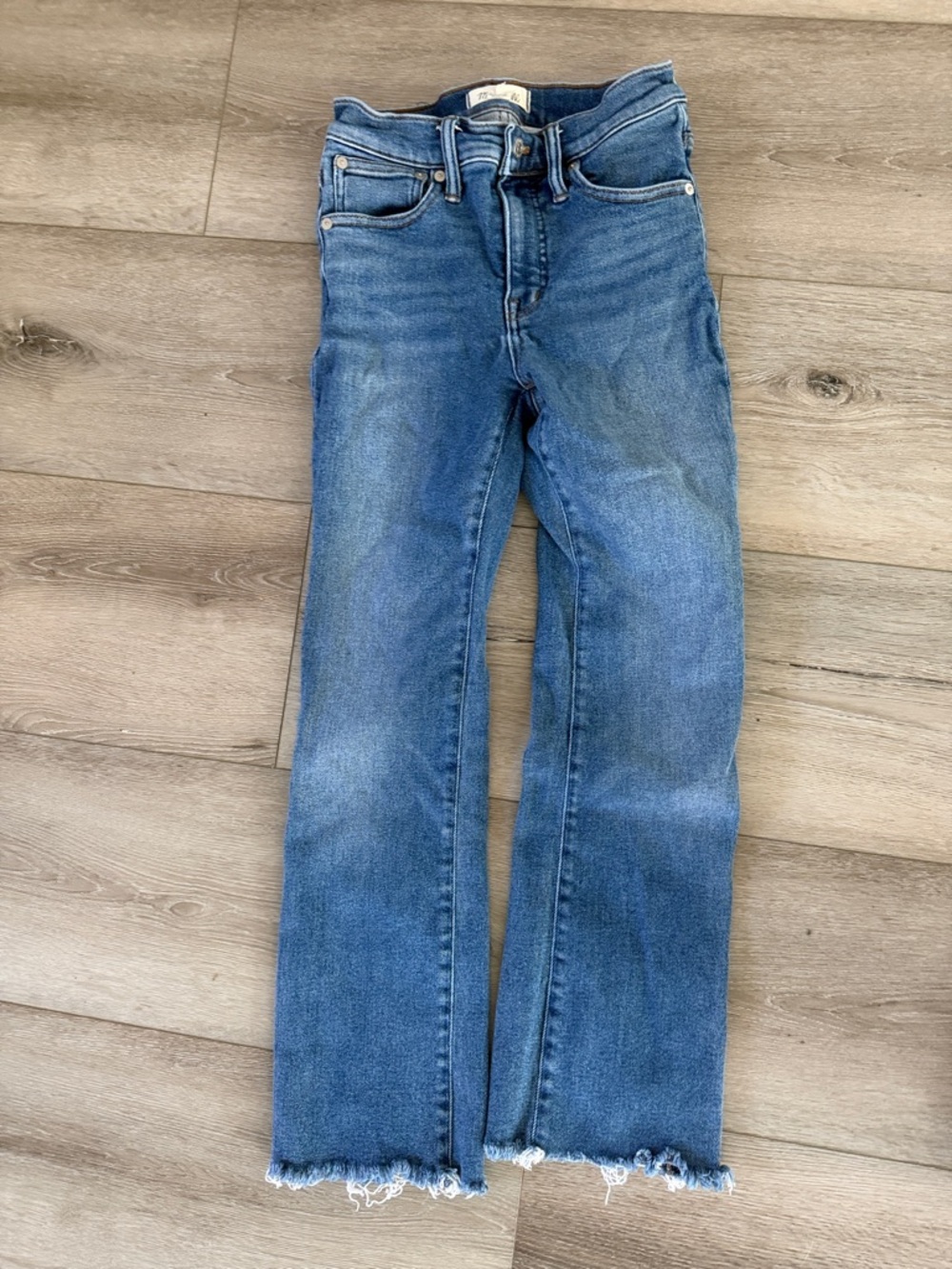 Classic Blue Bootcut Jeans with Frayed Hem cali demi boot jeans